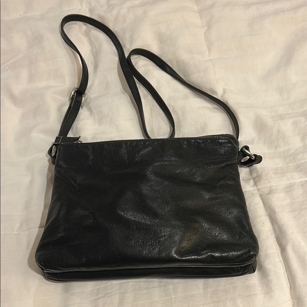 Margot Black Leather Crossbody Bag with Textured Finish